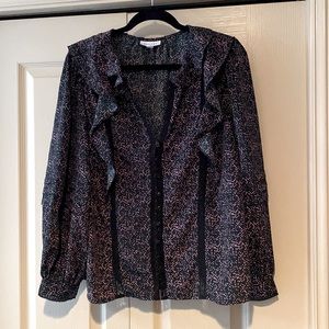 Topshop emerald green blouse with lace detail and ruffles!